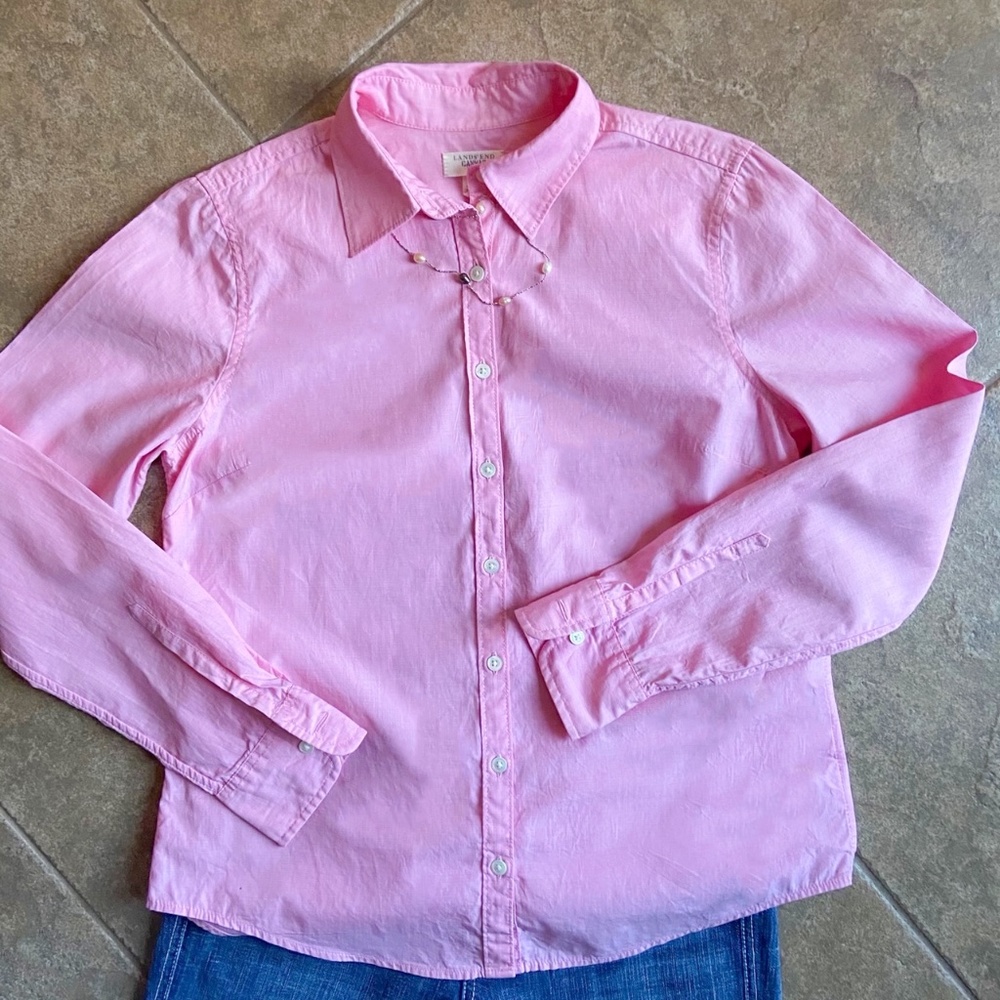 LIKE NEW Lands End Canvas Pink Button Up Shirt